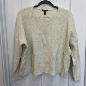 EILEEN FISHER‎ Cotton Boucle Crew Neck Box-Top Sweater Soft White Cream Sz Large